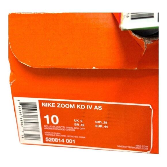 Nike Zoom KD IV 4 AS Basketball Shoes Size 10 Metallic Silver & Orange Galaxy - Picture 5 of 12